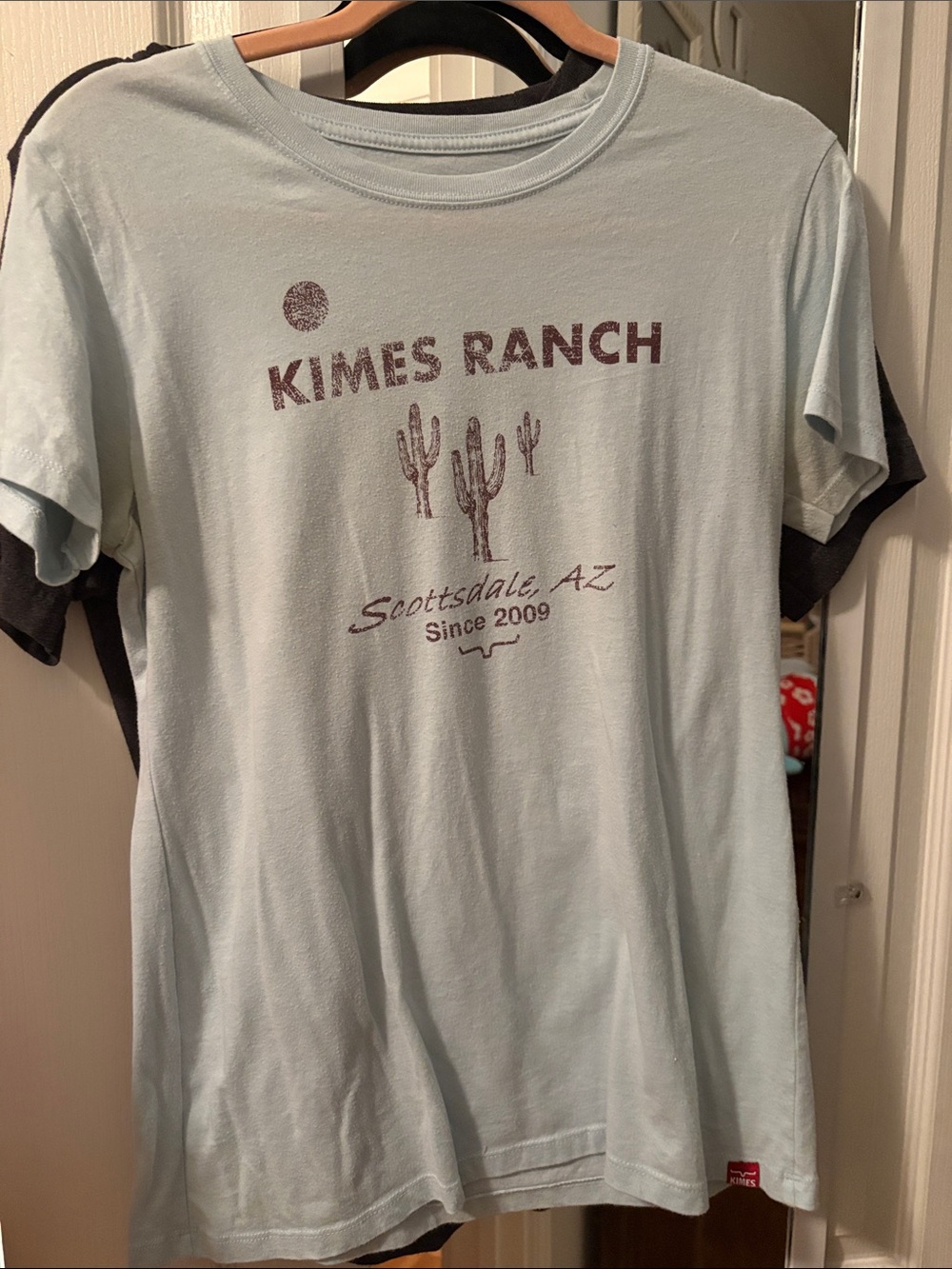 Kimes Ranch Pale Blue Tee with Maroon Cactus Graphic